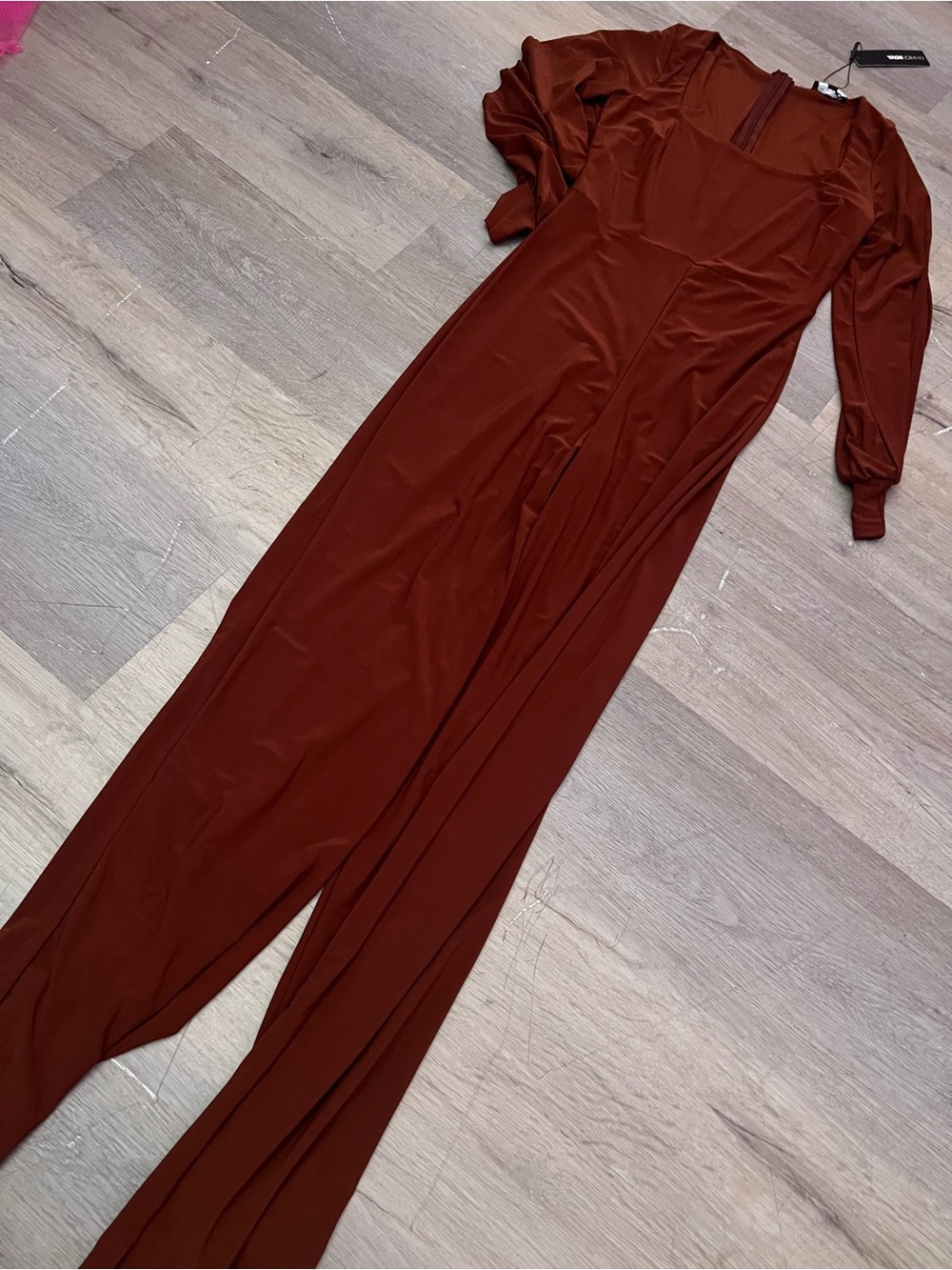 Fashion Nova Rust Long Sleeve Maxi Jumpsuit